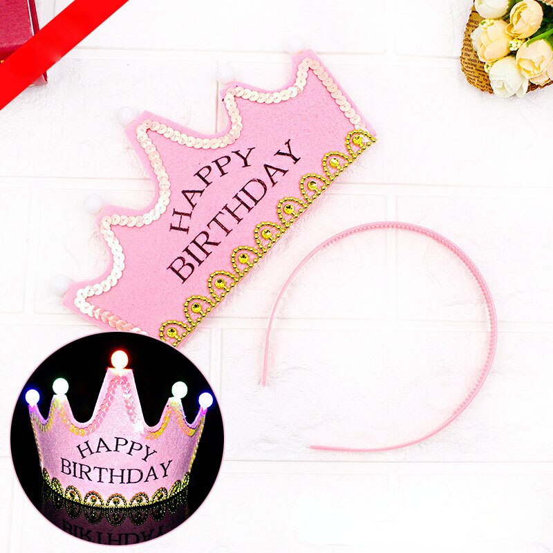 LED King Princess Prince Happy Birthday Paper Crown Hats Baby Shower Boy Girl Birthday Party Xmas Decorations Supplies Kids: 1