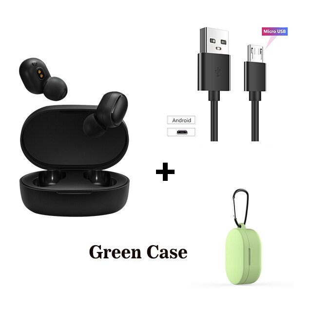 Origina Xiaomi Redmi AirDots 2 In Ear Bluetooth 5.0 Wireless Earphones With Mic Handsfree Earbuds AI Control AirDots Pro 2S 2 SE: Green case add cable