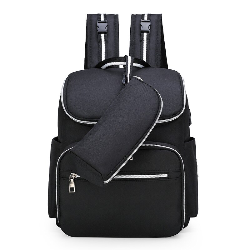 Style Korean-style Versitile Large-Volume Diaper Bag Light Wear-Resistant Waterproof Mom And Baby Backpack USB Charg: Black