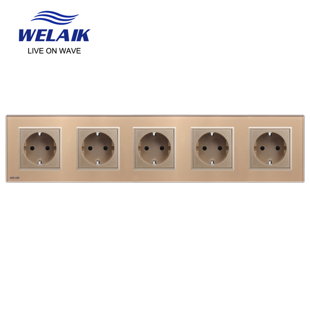 Welaik eurooppalainen standardi 16a pistorasia eu pistorasia 80*80mm 220v pistorasia 16a pistorasia lasipaneeli seinäpistorasia  a18ew: Kulta 5 pistorasia