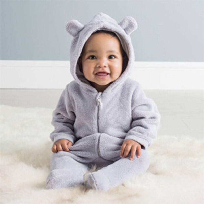 Moda carino tuta bambino inverno neonati manica lunga orsacchiotto Footie mucchio neonata ragazzo tinta unita con cappuccio pagliaccetto vestiti