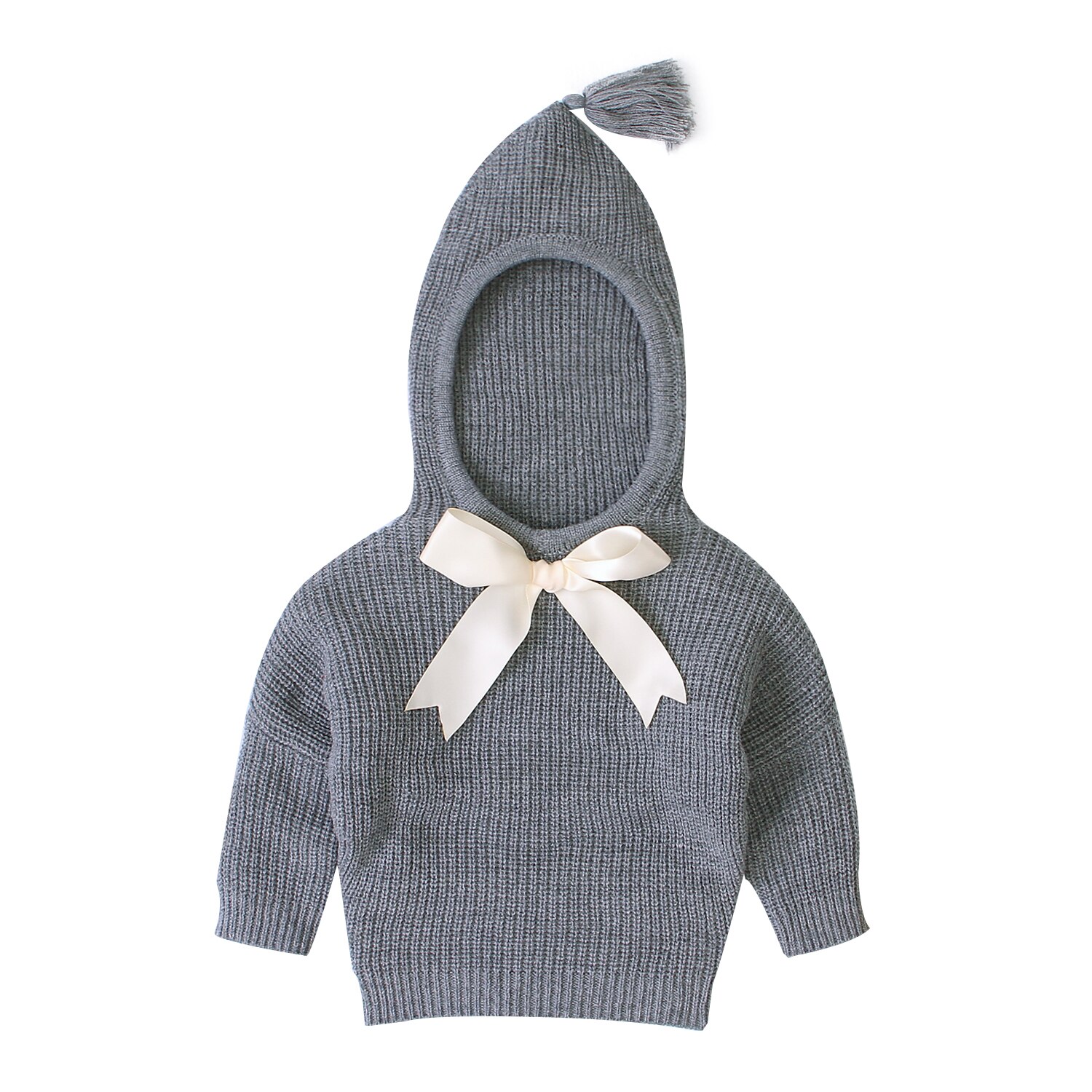 Vinter nyfødte barn baby piger strik hætteklædte varm sweater top bowknot kappe: -en / 6m