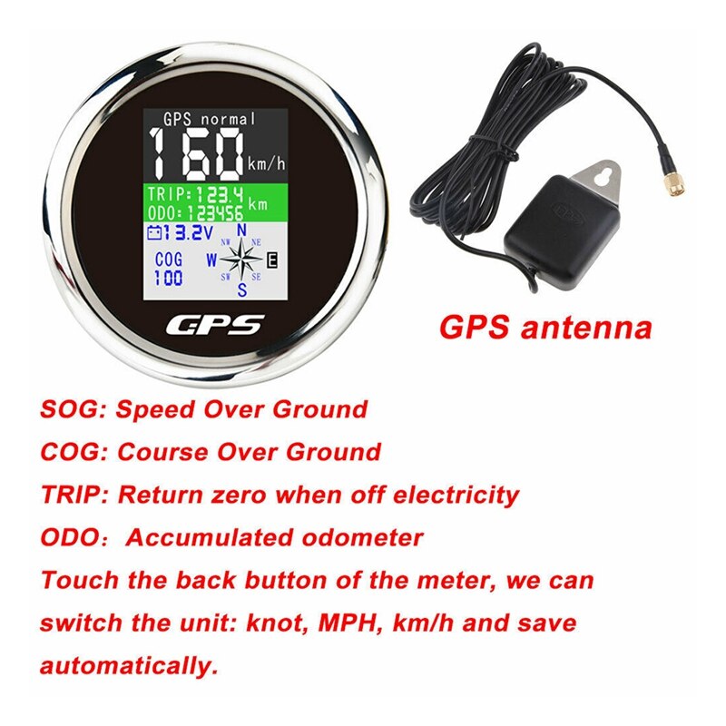 85Mm Smart Gps Snelheidsmeter Waterdicht Tft-scherm Digitale Toerenteller Kilometerteller Met Gps Antenne Voor Auto Boot Motorfiets