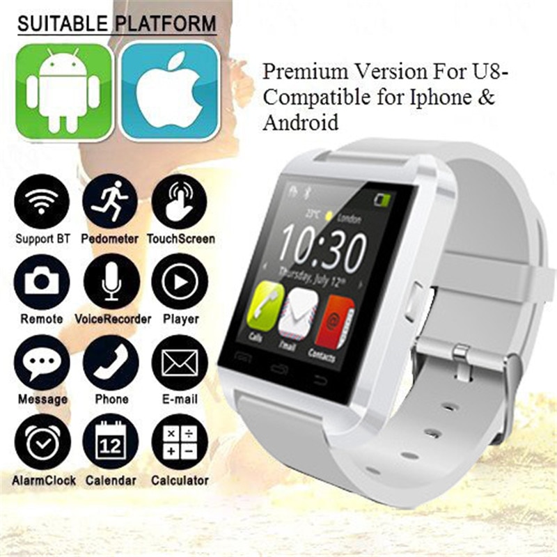 Bluetooth Smart Horloge U8 Mannen Vrouwen Sport Elektronica Smartwatch Met Camera Whatsapp Voor Android Ondersteuning Sim Tf Card Waterdichte