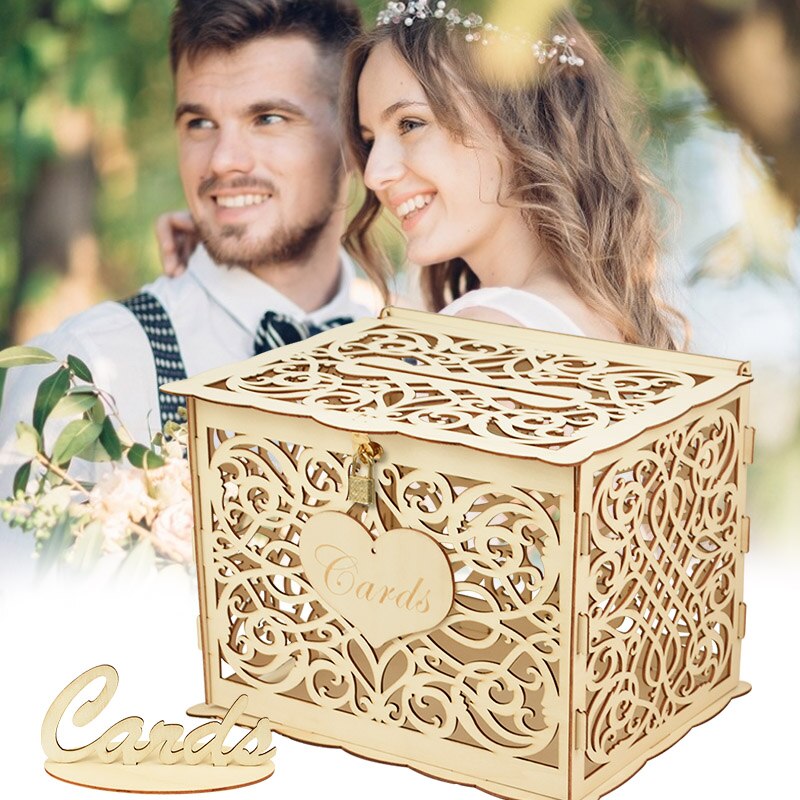 Wedding Card Box Greeting Cards Notes Holder I Love You MR MRS DIY Wood Wooden Boxes Wedding Decoration Birthday Party Supplies