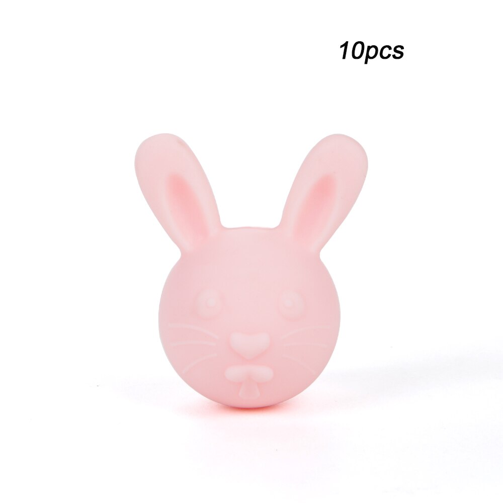 LOFCA 10 sztuk królik koraliki ząbkowanie silikonowe bpa-free Baby gryzaki zwierząt króliczki kulki silikonowe dla naszyjnik opieka stomatologiczna: rose quartz