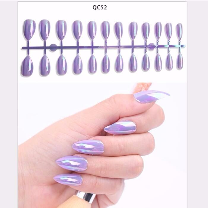 24 stk reflekterende spejl sølv pink metalbelægning falske negle akryl neglespidser metalliske spidse fingernegle: Qc52