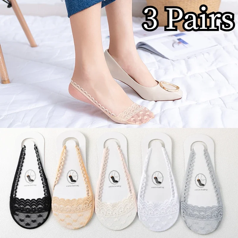 3 Pairs Womens Socks Summer Autumn Lace Girl Boat Socks Ultrathin Invisible Breathable Sexy Lady Sock Cotton Sock Meias Sox