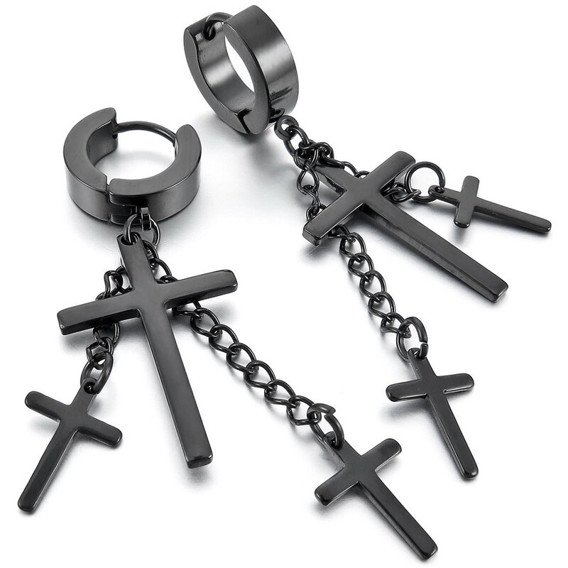 Rvs Oorbellen Oor Clips Oor Studs Zwarte Cross Gothic Punk Rock