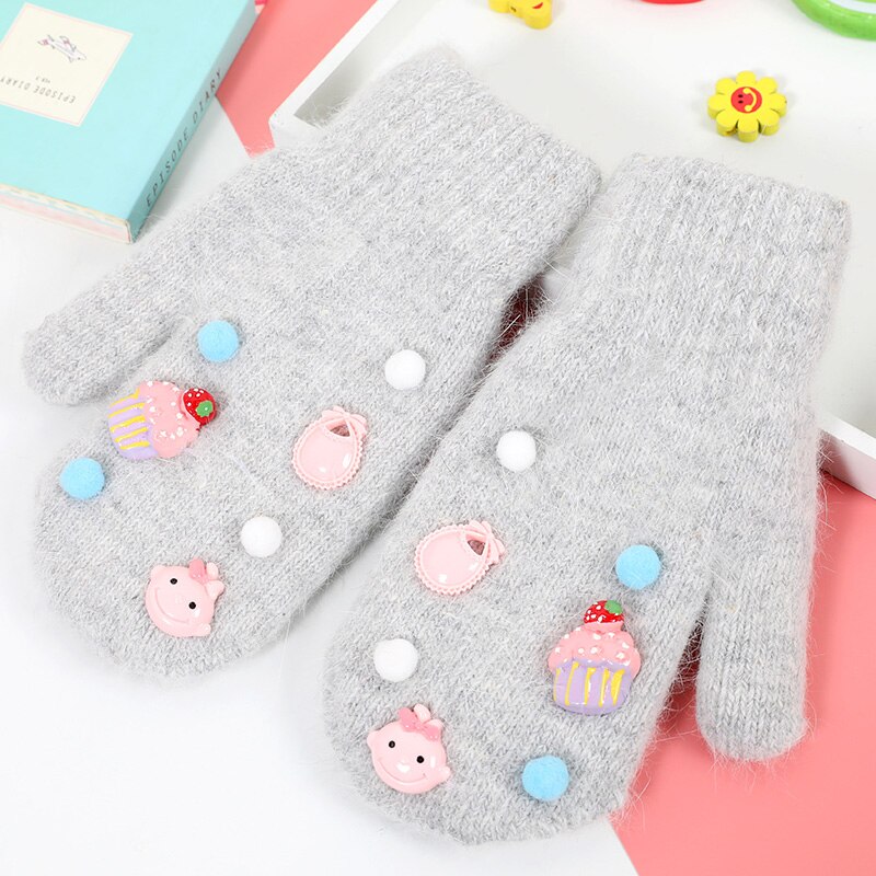 Children's Gloves Kids Boys Girls Winter Warm Cute Baby Knit Soft Gloves Kids Cartoon Candy Color Star Mitten Size 6-12Y: Gray
