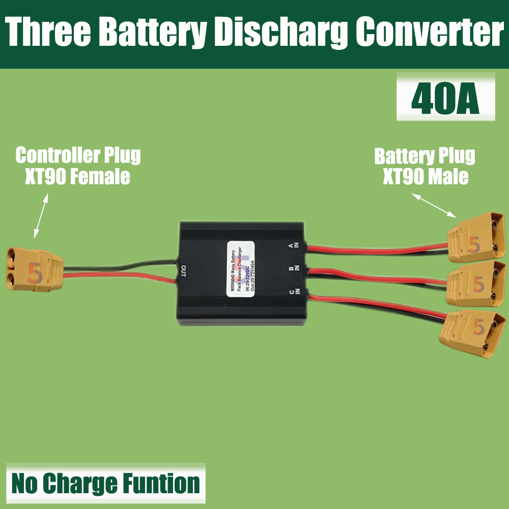 Ebike Three Triple Battery Discharge Converter Connection Adapter 20V-72V 30A/40A Ebike Double Battery Discharge converter: Dark Grey