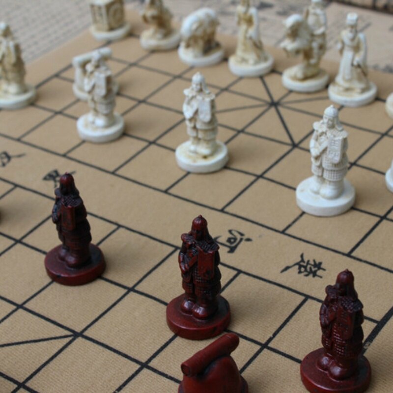 Folding 3D Chinese Chess Board Game Vintage Terracotta Warrior Character Modeling Pieces With PU Board