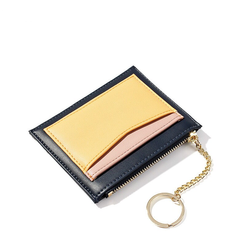 TAOMICMIC Retro Stitching Ladies Wallet Multi-card Position Zipper Card Case Key Chain Small Wallet Lady Coin Purse: Blue