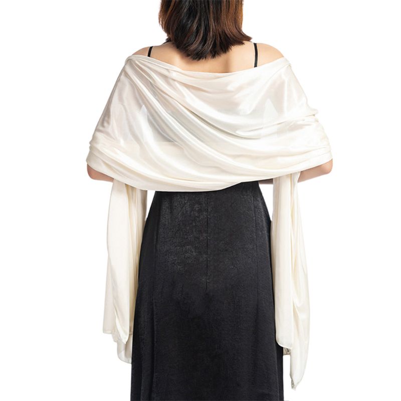 200x70cm mujer imitación seda pura bufanda capa Color sólido largo chal envoltura para boda banquete Vintage accesorios para baile de graduación: Beige