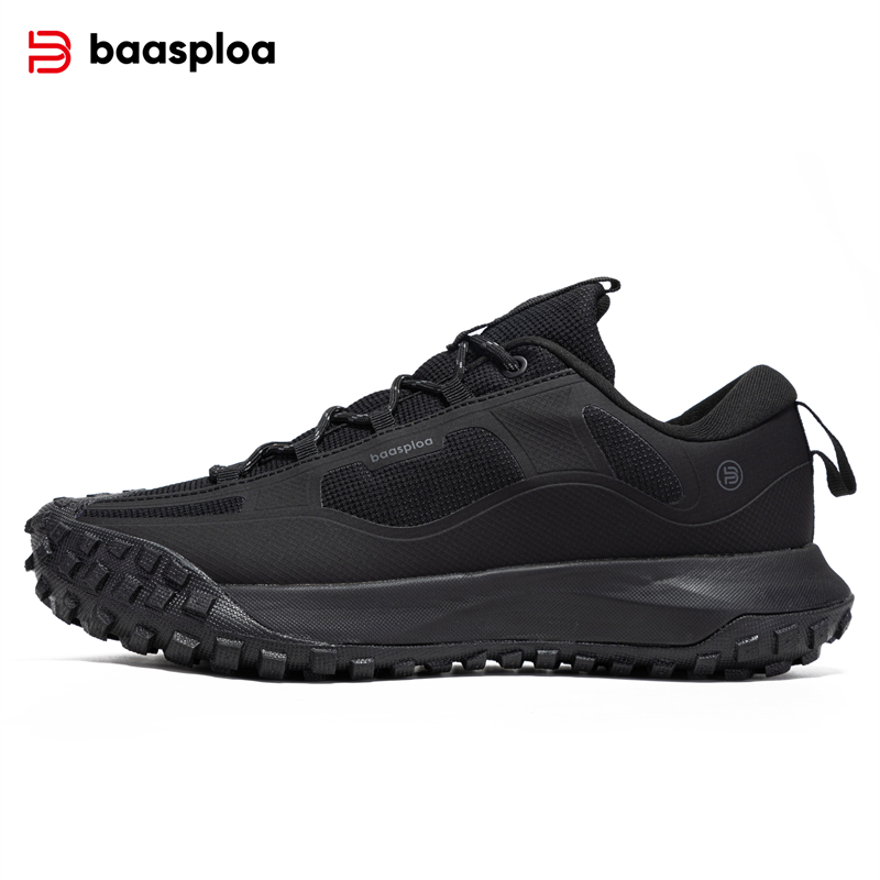Baasploa Men Hiking Shoes Anti Splash Water Outdoor Sneakers for Men Comfort Casual Sneakers Male Non-Slip Wear Resistant: black / 44