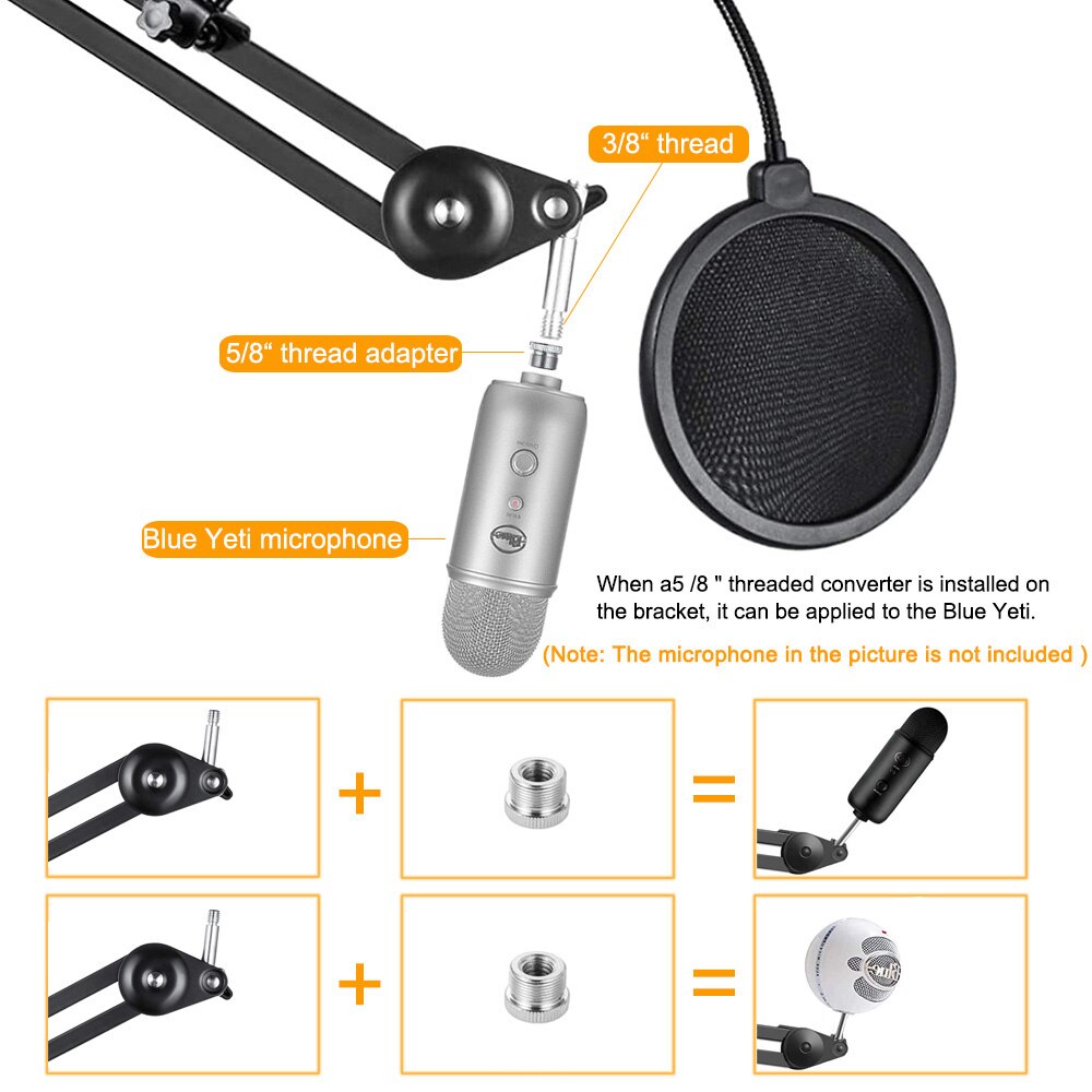 Support de Microphone pour Blue Yeti, bras de micro robuste avec filtre Pop, support de crochet pour casque, ciseaux de Suspension