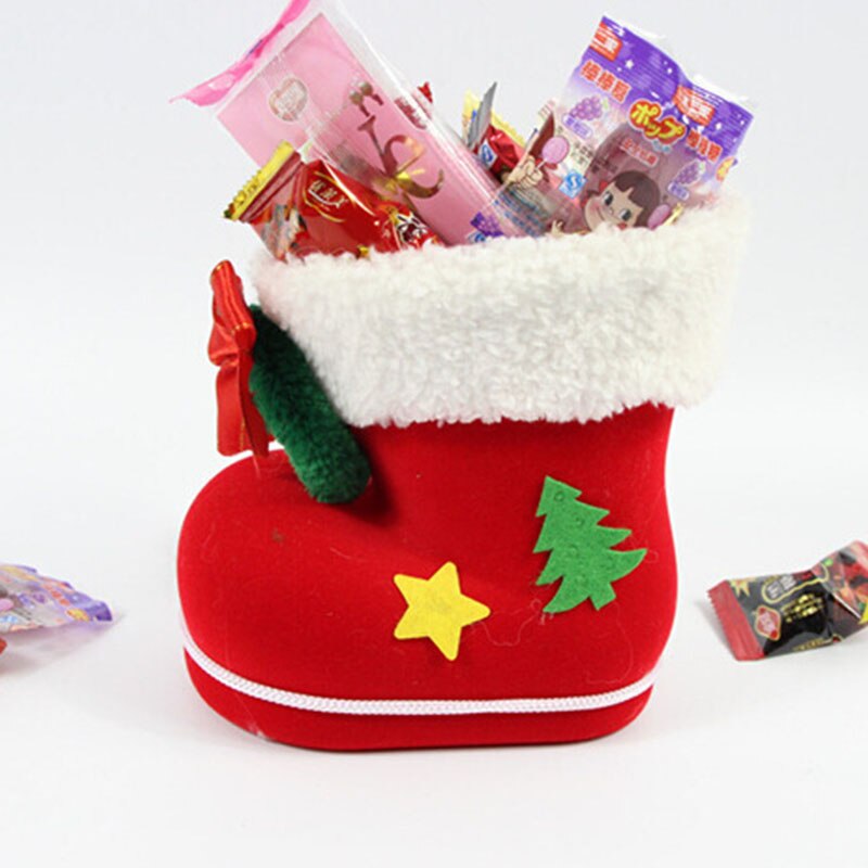 4 størrelser jul candy støvler julemanden flocking støvler strømper dekorative slik boks hjem dekoration forsyninger