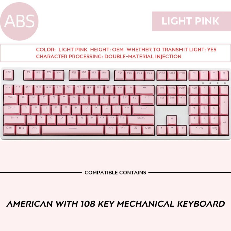 108 chaves oem perfil backlit keycap duplo tiro ikbc filco keycaps para cherry mx interruptor teclado mecânico: Pink