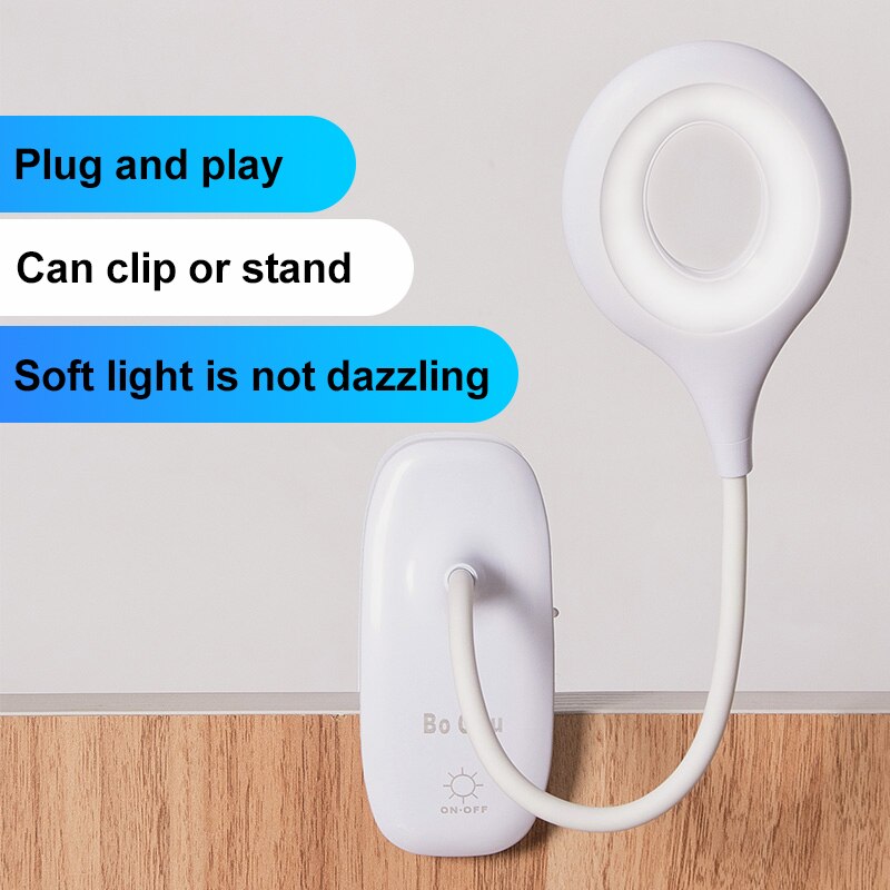 Fleksibel led skrivebordslampe foldbar usb clip-on læselampe sengelamper bærbar bordbordslampe dæmpbar natlampe til soveværelse: Default Title