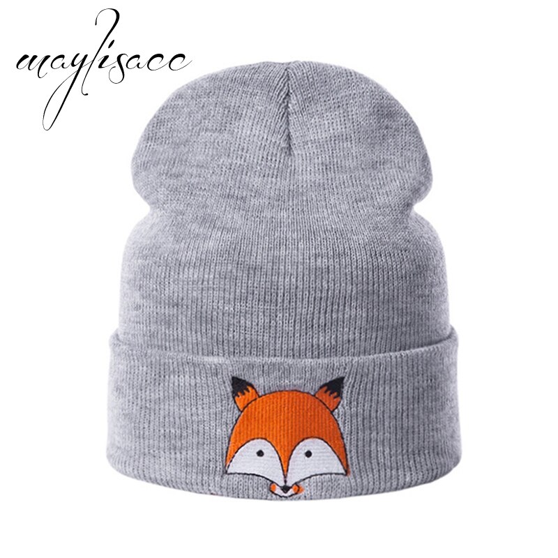 Maylisacc 8 Colors Autumn Winter Warm Kintted Thickened Cap Fox for Girls Boys Skullies Beanies Cap Outdoor Sport Cap