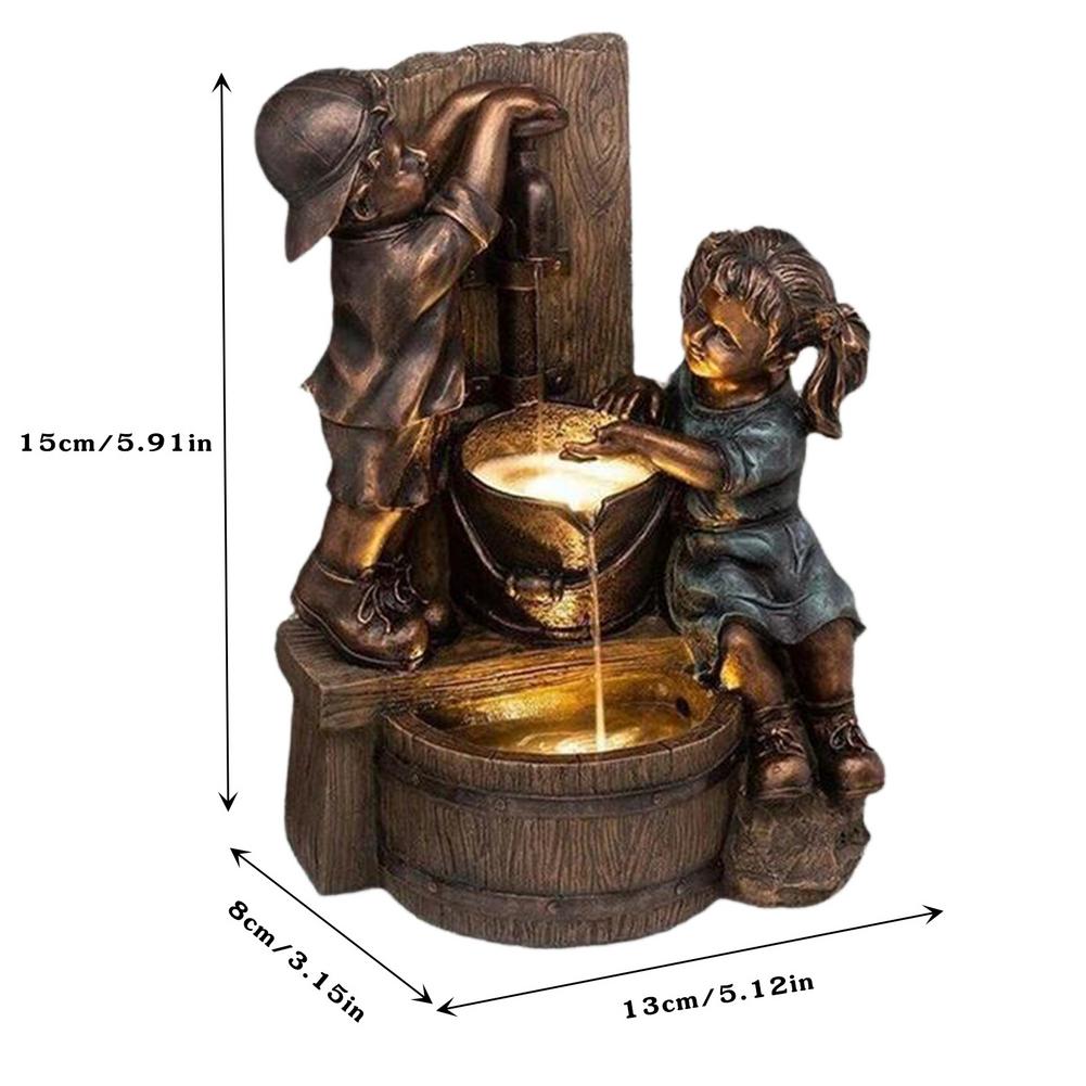 Boy And Girl Garden Statue Resin Waterfall Water Flow Ornament Outdoor For Home Yard Garden Desktop Sculptures Office Decor: 01