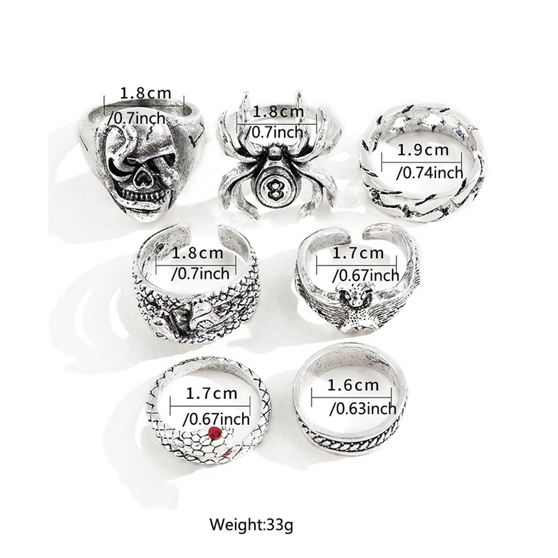 Gothic Skeleton Unisex Ring Set Punk Grunge Butterfly Frog Woman Man Jewelry Hip Hop Party Street Ring Accessories