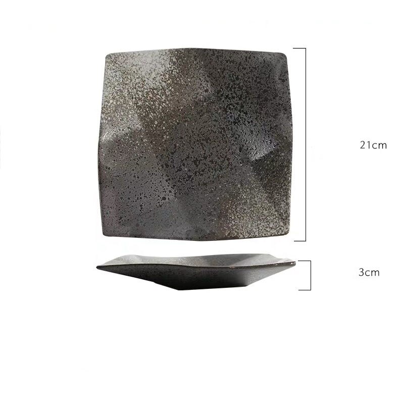 Minimalist Japanese Style Square Black Dish Dessert Plate Ceramic Steak Sushi Plate Restaurant Hotel Home Kitchen Tableware: 8 inch