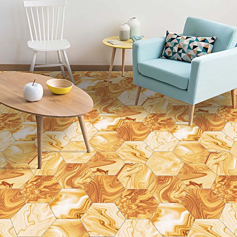 10pcs/set Imitation Marble Hexagonal Tile Stickers Bathroom Kitchen DIY Home Nonslip Floor Tiles Stickers