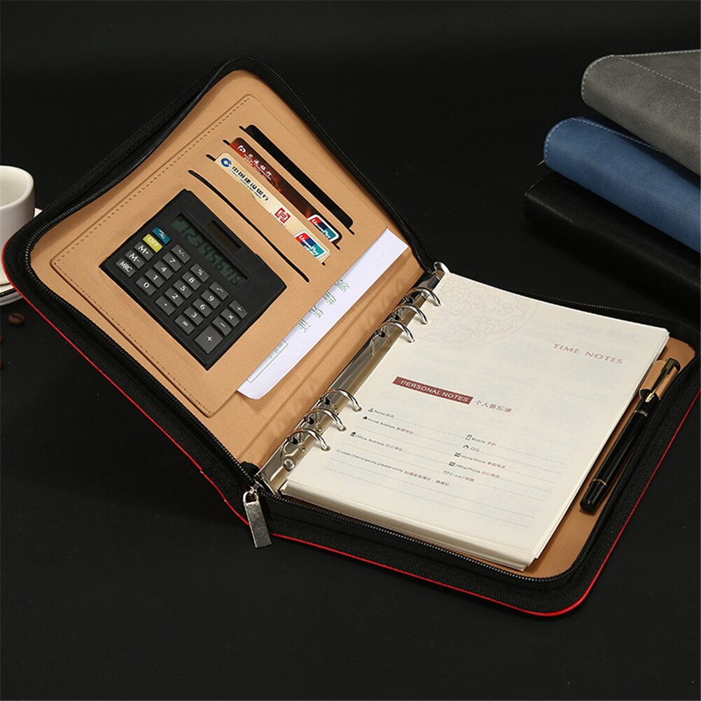 Dagligt  a5 pu læder notesbog med lommeregner spiral personlig dagbog planlægning arrangør notesblok rejse dagsorden manager mappe