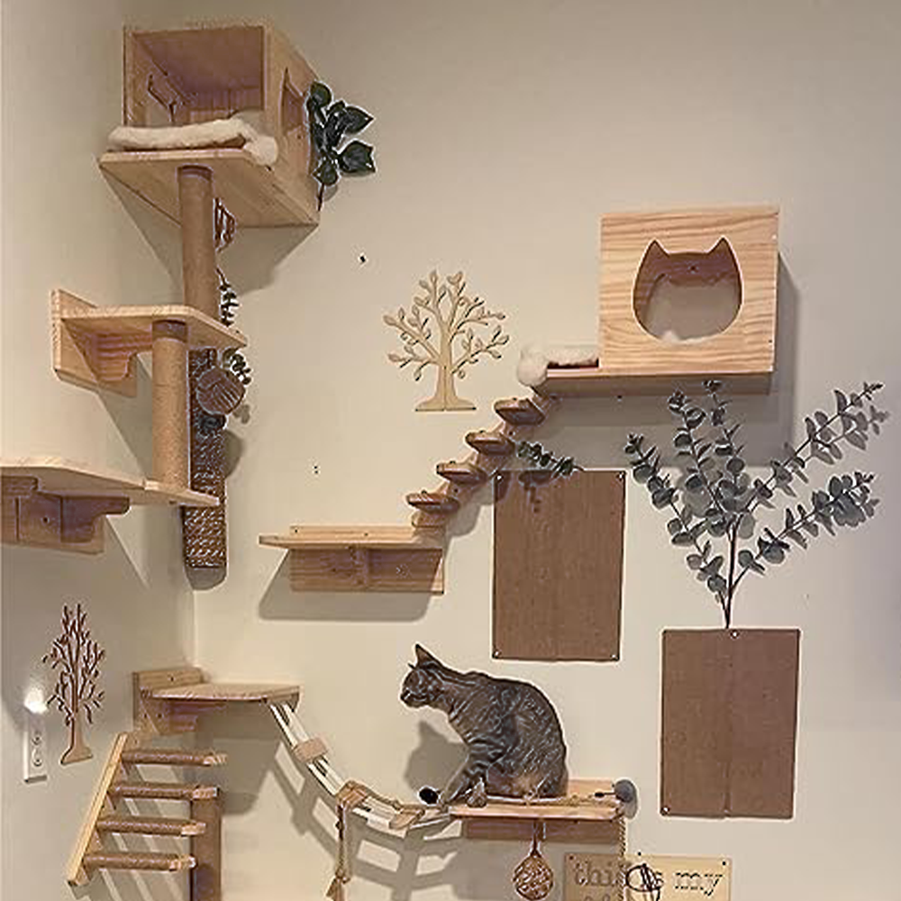 Kattenklimwand Gemonteerde Hangmat Krabpaal Voor Kat Houten Meubelladder Trappen Katten Slapen En Spelen