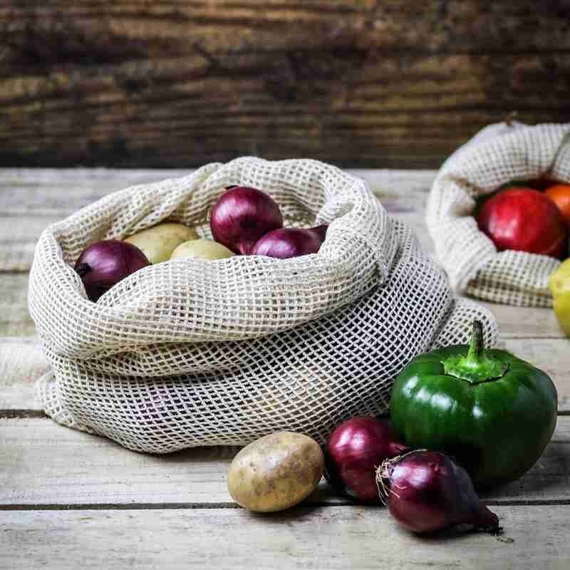 Reusable Cotton Mesh Vegetable Bags Produce Bag Kitchen Bag Drawstring With Fruit Vegetable Storage R1W6