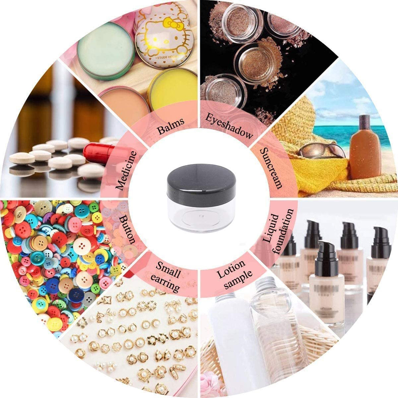 100pcs 2g 3g 5g 10g 15g 20g Empty Clear Round Jars For Cosmetic Lotion, Makeup Cream, Eye shadow, Rhinestone, Sample Pot