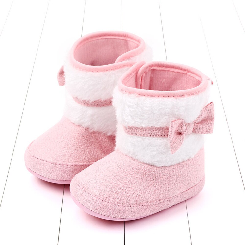 Winter Cotton Casual Flat Baby Boots Toddler Boy Girl Booties Shoes with Bowknot for Kid 0-12 Months: Pink / 12