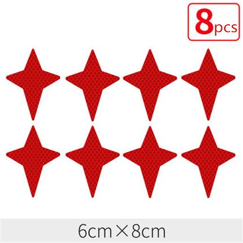8pcs/set Four-Pointed Stars Decals Reflective Stickers Car Decorations Safety Warning Reflective Tapes Made with 3M: DiamondRed