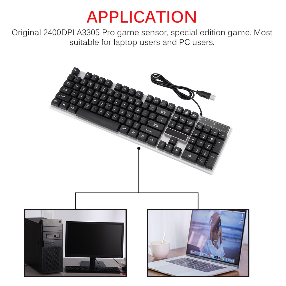 Gaming Keyboard Gamer Keyboard With LED Backlight 2400DPI Wired Sensitive Ergonomic Keyboard Mouse Set For Gamer PC Laptop