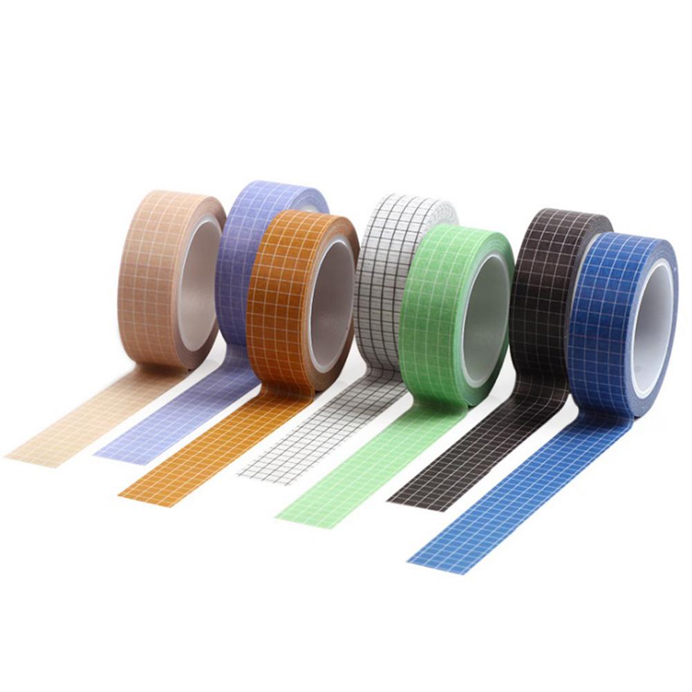 7 Rolls Grid Washi Tape Set - 15mm Width Colorful Paper Tapes For Journaling & Crafts