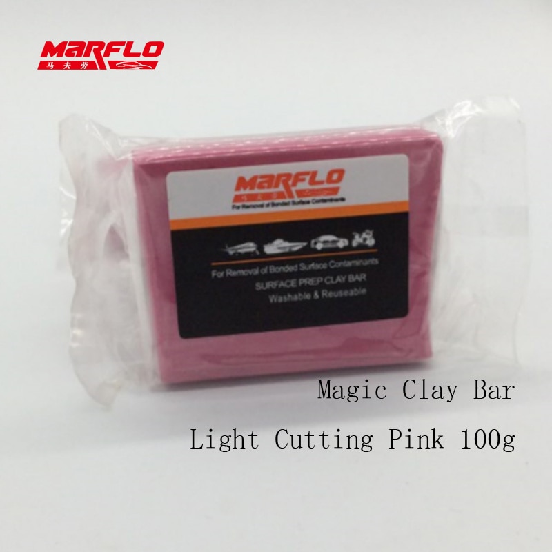Marflo magic clay bar light cutting grade pink 200g auto bil lak pleje rengøring detaljer vask konge før bil styling