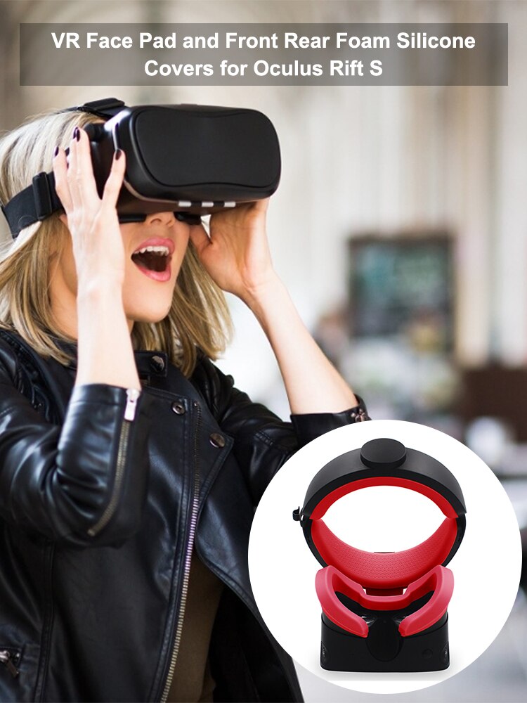 3 in1 vr ansiktsputer og front bak skum silikon deksler for oculus rift s vr briller øyemaske ansiktsmaske hud rift s tilbehør: Rød
