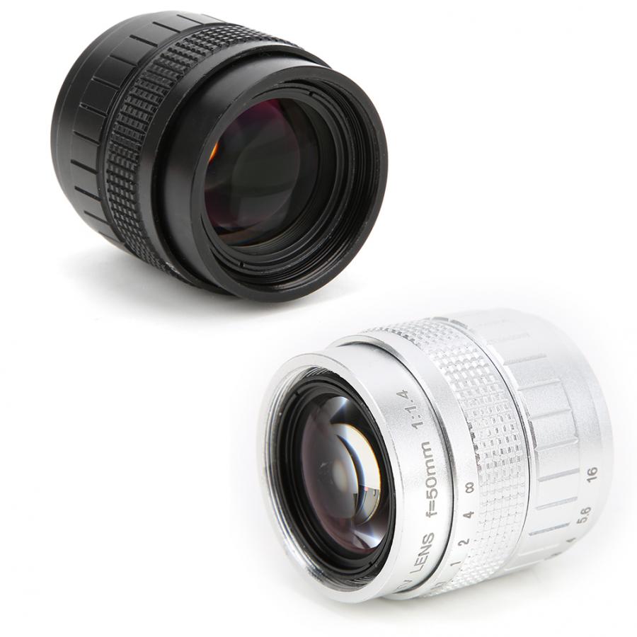 Obiettivo con attacco C F1.4 da 50mm utilizzato con anello adattatore per fotocamera Mirrorless Canon