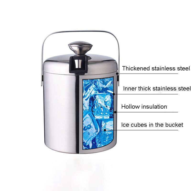 1,3 L Edelstahl Eis Würfel Container Doppelwandige Eis Behälter Eimer Mit Eis Zange Clip Deckel für Lagerung Und Bar Kühler