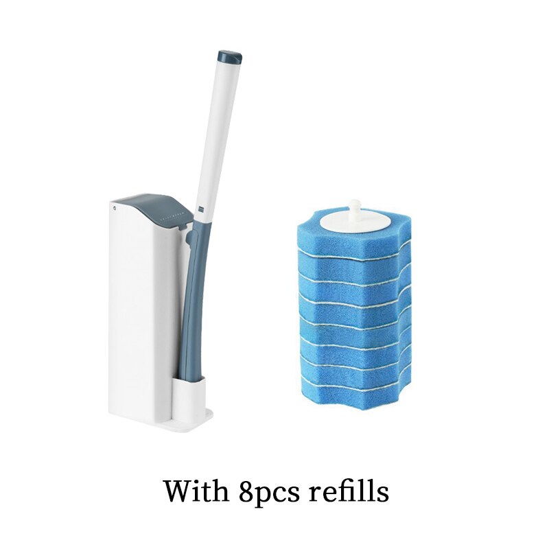 Bathroom Disposable Cleaning Toilet Brush Long Handle No Dead Angle Cleaning Brush Replacement Brush Head Cleaning Tool in stock: Blue toilet brush