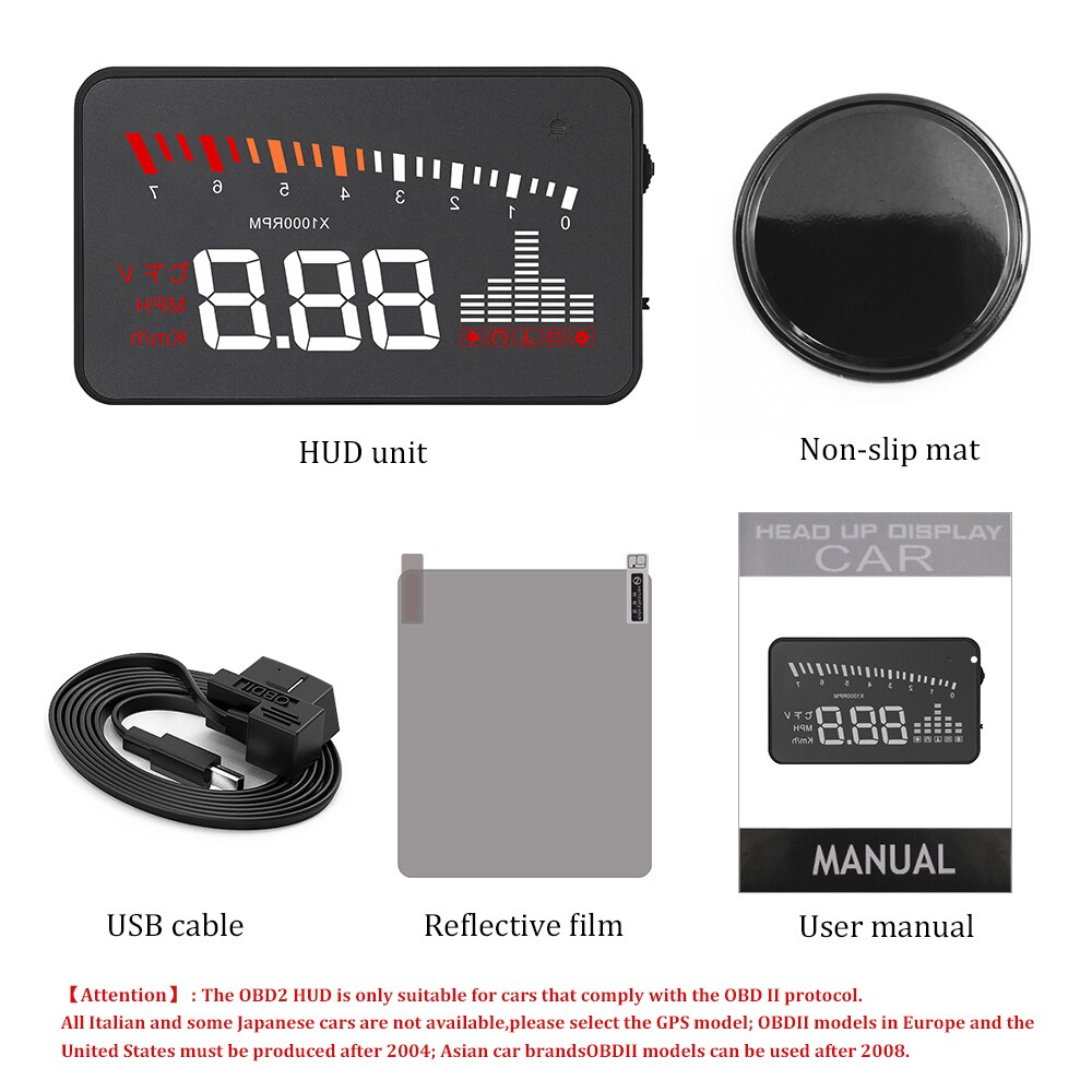 Universal X5 HUD Head Up Display Car GPS Car Styling OBD2 Digital speedometer Over-speed Alarm Windshield Projector dfdf: Default Title