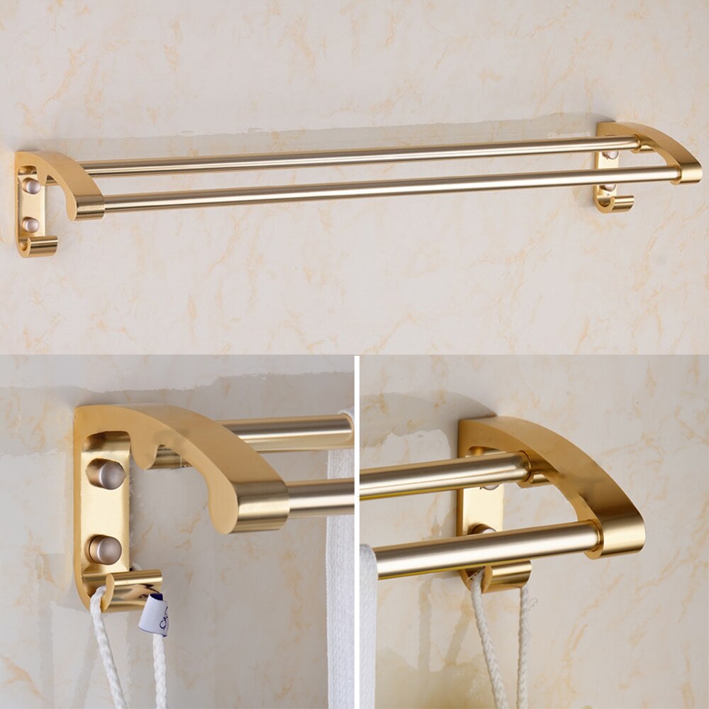 Towel Rack Wall Holder Gold Aluminum Bar Robe Hook Hanger Toliet Paper Holder Bathroom Shelves Hardware Bath Accessories Set