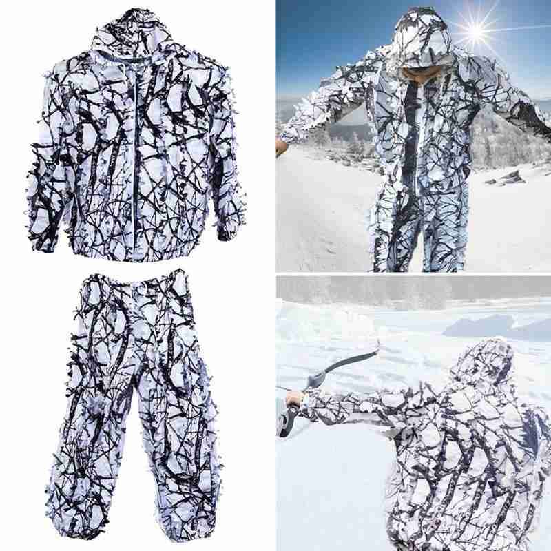 1 Juego de ropa de camuflaje blanco para nieve al aire libre ropa de la cubierta de la hoja de arce ropa de caza camuflaje nieve invierno cálido Clothin Y2E2