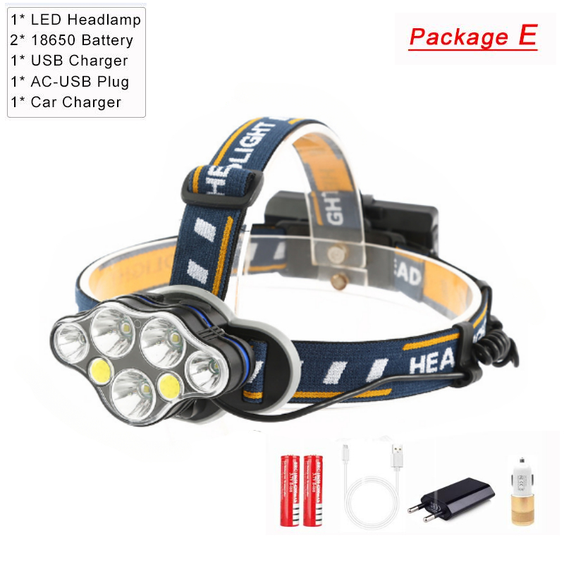 Krachtige Led Koplamp Usb Oplaadbare Koplamp 7 Led Vissen Koplamp 8 Modi Hoofd Zaklamp Waterdichte Camping Hoofdlamp: Rood