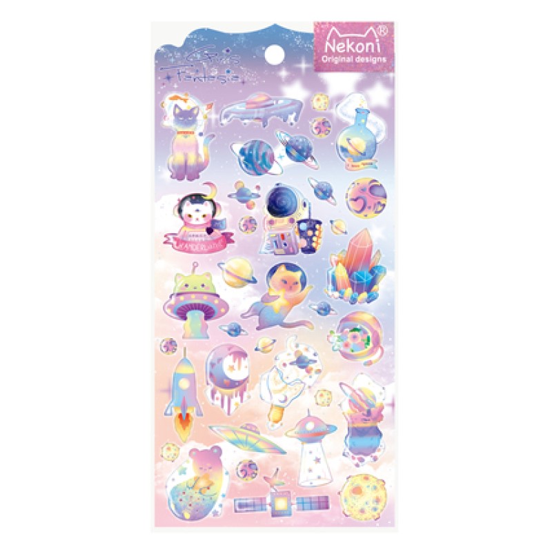Cute Girls Style Epoxy Aesthetic Stickers Scrapbooking Material Junk Journal Photo Album Planner Diary Laptop Deco Sticker: space cat