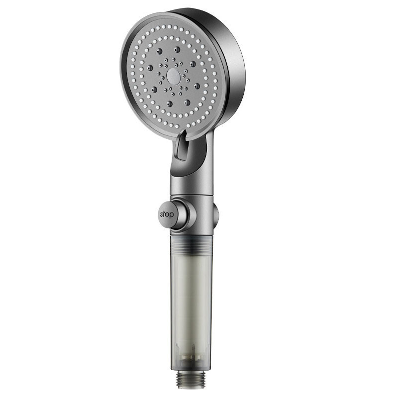 Boquilla de ducha con filtro presurizado de 5 velocidades, juego de baño de ducha de mano, salida de agua grande para el hogar, interfaz Universal: Blanco