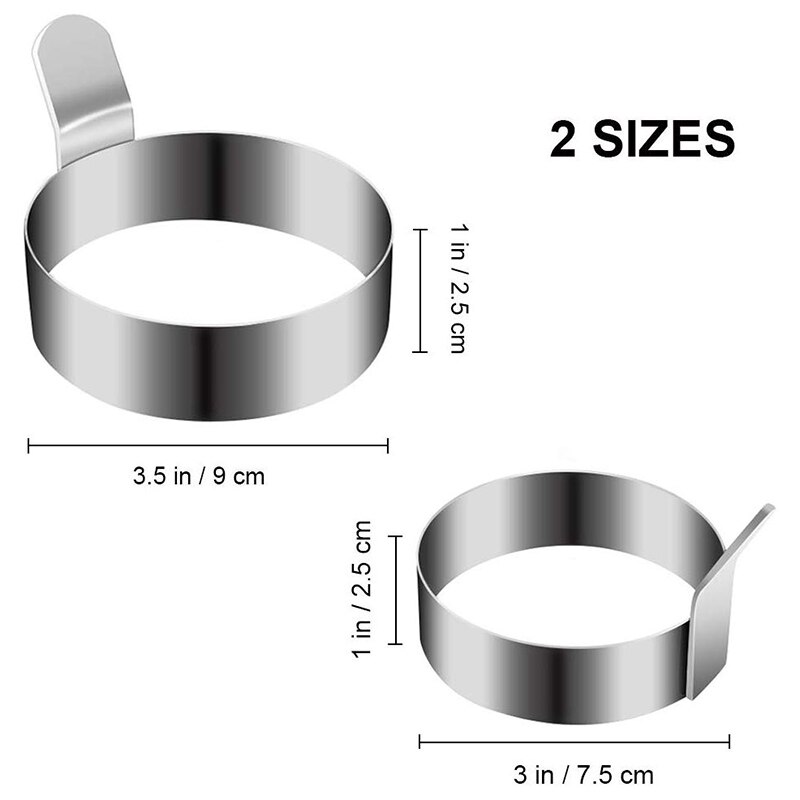 Anillo de huevo, molde de tortilla de acero inoxidable, molde de anillo de tortitas antiadherente para freír huevos, círculos de huevo para plancha (2 tamaños, paquete de 4)