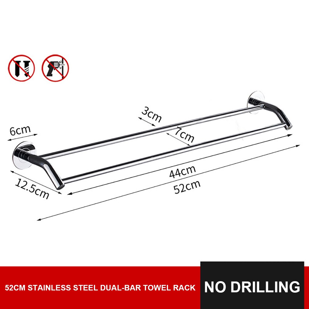 Bathroom Wall Mounted Towel Rack Double Towel Holder Rail Stainless Steel Storage Rack Kitchen Organizer Bathroom Accessories: 52cm dual bar