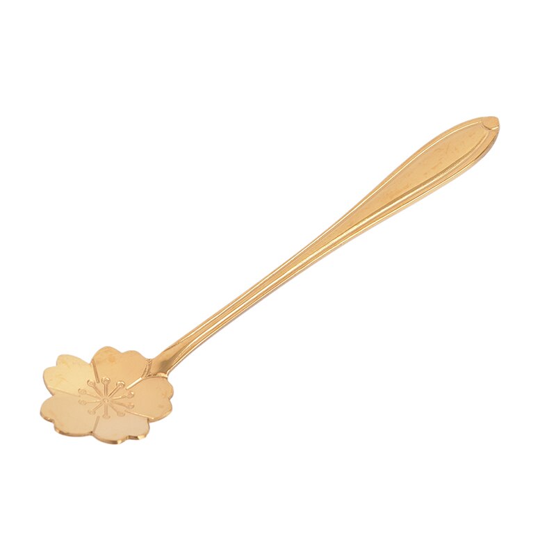 1pcs Stainless Steel Spoon Vintage Gold Flower Spoons Small Coffee Tea Spoon Fancy Sugar Dessert Teaspoon Bar Cafe Tableware: A